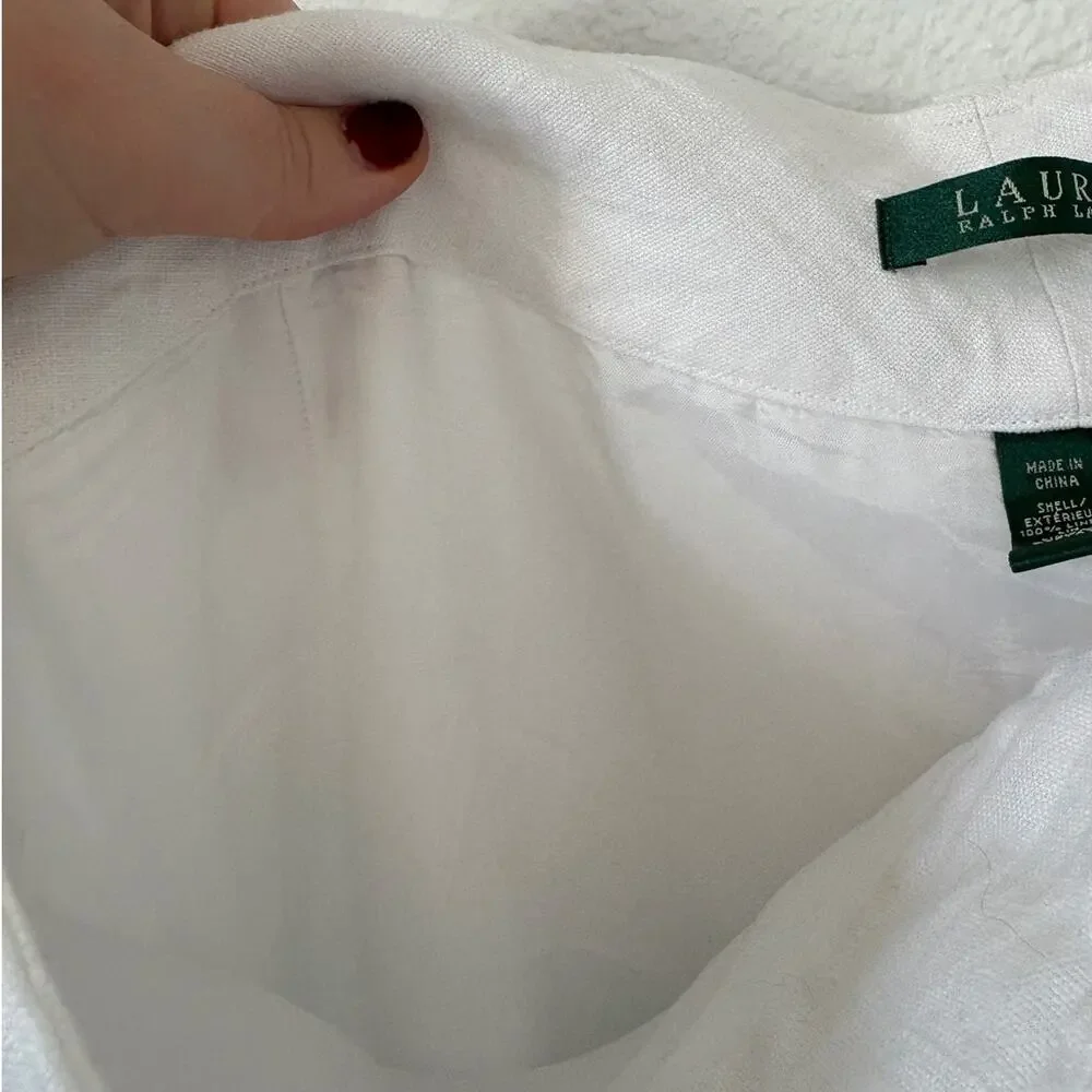 Lauren Ralph Lauren White Linen Trousers 16 Old Money Quiet Luxury - Picture 5 of 5